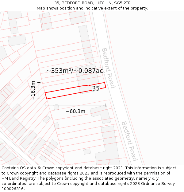 35, BEDFORD ROAD, HITCHIN, SG5 2TP: Plot and title map