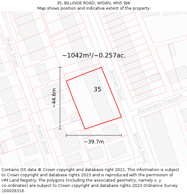 35, BILLINGE ROAD, WIGAN, WN5 9JW: Plot and title map