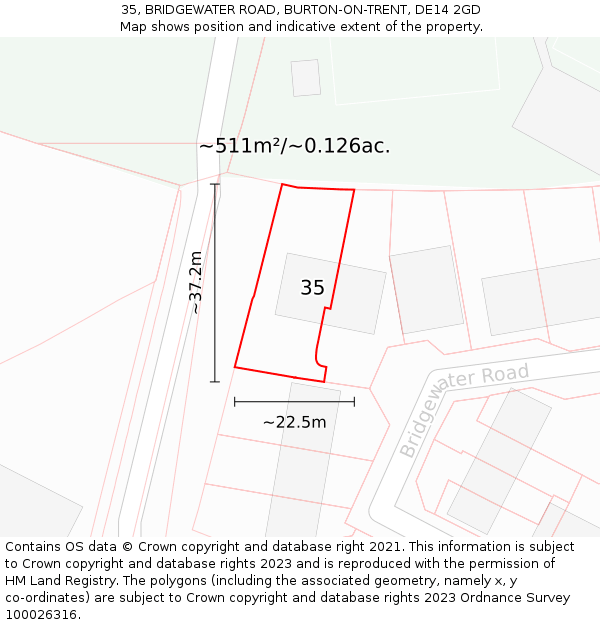 35, BRIDGEWATER ROAD, BURTON-ON-TRENT, DE14 2GD: Plot and title map
