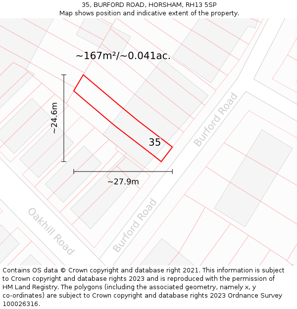 35, BURFORD ROAD, HORSHAM, RH13 5SP: Plot and title map