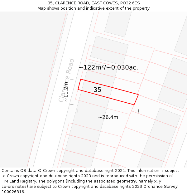 35, CLARENCE ROAD, EAST COWES, PO32 6ES: Plot and title map