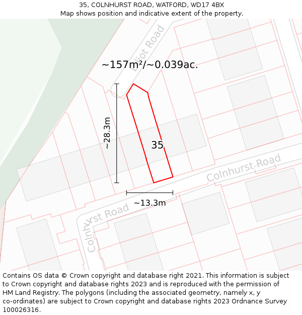 35, COLNHURST ROAD, WATFORD, WD17 4BX: Plot and title map