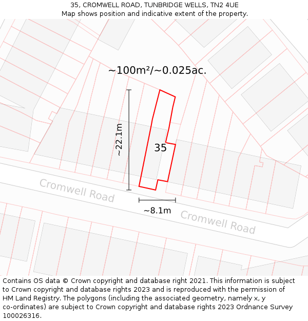 35, CROMWELL ROAD, TUNBRIDGE WELLS, TN2 4UE: Plot and title map