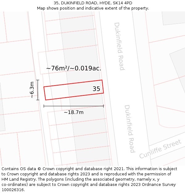 35, DUKINFIELD ROAD, HYDE, SK14 4PD: Plot and title map
