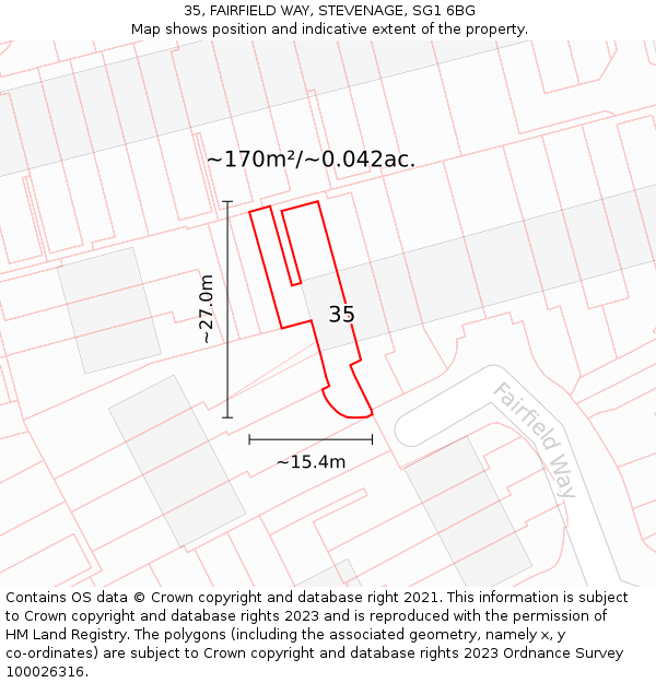 35, FAIRFIELD WAY, STEVENAGE, SG1 6BG: Plot and title map