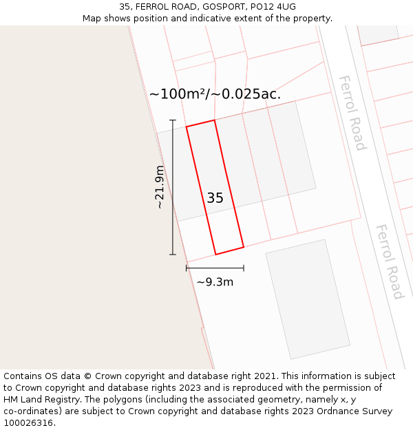 35, FERROL ROAD, GOSPORT, PO12 4UG: Plot and title map