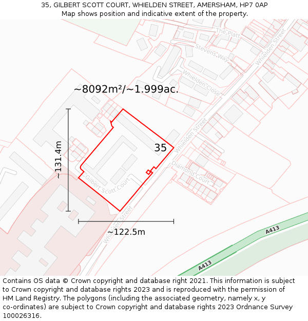 35, GILBERT SCOTT COURT, WHIELDEN STREET, AMERSHAM, HP7 0AP: Plot and title map