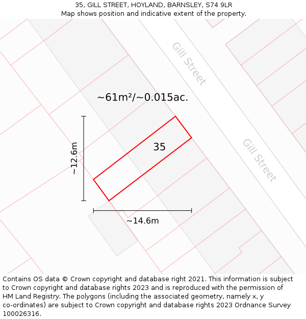35, GILL STREET, HOYLAND, BARNSLEY, S74 9LR: Plot and title map