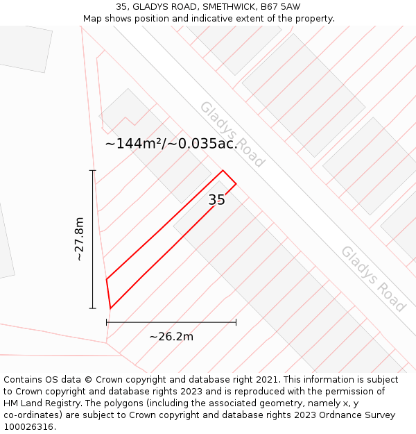 35, GLADYS ROAD, SMETHWICK, B67 5AW: Plot and title map