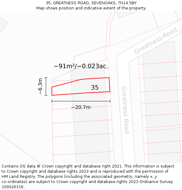 35, GREATNESS ROAD, SEVENOAKS, TN14 5BY: Plot and title map