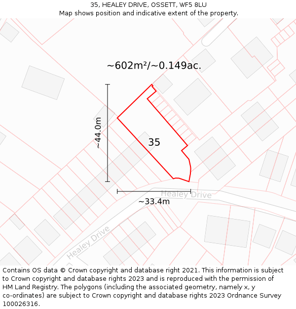 35, HEALEY DRIVE, OSSETT, WF5 8LU: Plot and title map