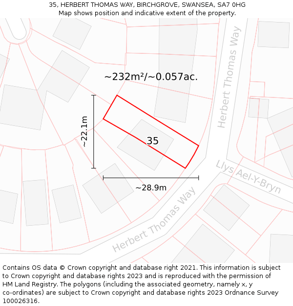 35, HERBERT THOMAS WAY, BIRCHGROVE, SWANSEA, SA7 0HG: Plot and title map