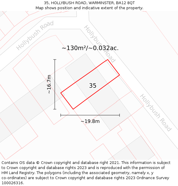 35, HOLLYBUSH ROAD, WARMINSTER, BA12 8QT: Plot and title map