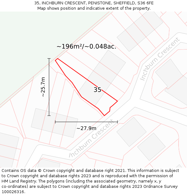 35, INCHBURN CRESCENT, PENISTONE, SHEFFIELD, S36 6FE: Plot and title map