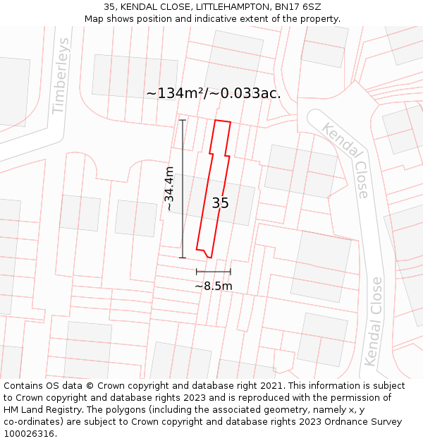 35, KENDAL CLOSE, LITTLEHAMPTON, BN17 6SZ: Plot and title map