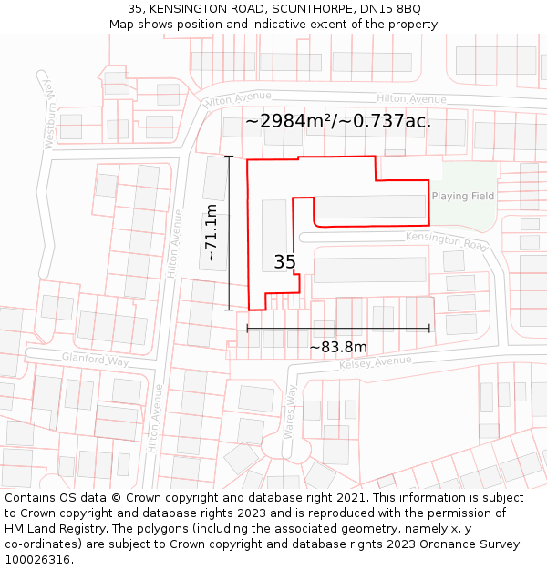 35, KENSINGTON ROAD, SCUNTHORPE, DN15 8BQ: Plot and title map