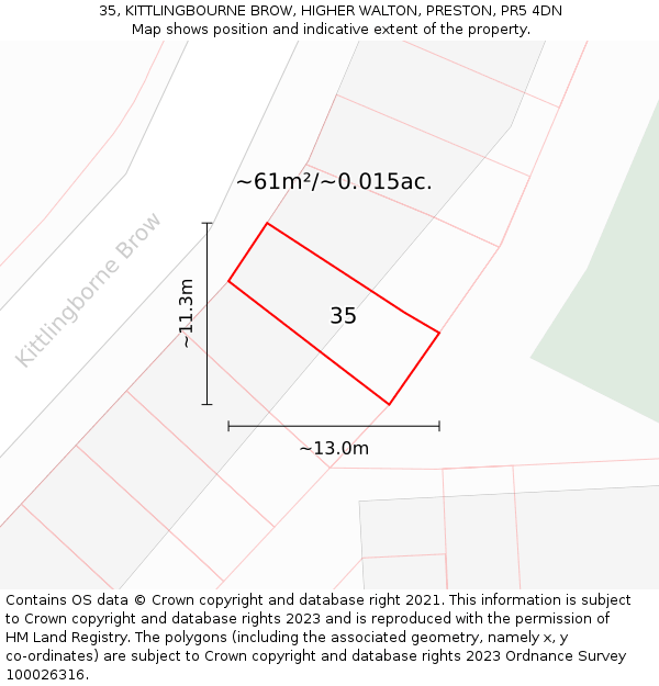 35, KITTLINGBOURNE BROW, HIGHER WALTON, PRESTON, PR5 4DN: Plot and title map