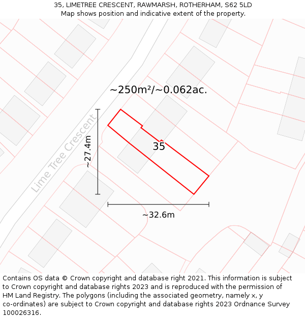 35, LIMETREE CRESCENT, RAWMARSH, ROTHERHAM, S62 5LD: Plot and title map