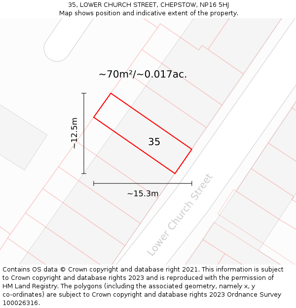 35, LOWER CHURCH STREET, CHEPSTOW, NP16 5HJ: Plot and title map
