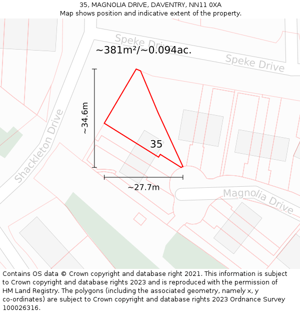35, MAGNOLIA DRIVE, DAVENTRY, NN11 0XA: Plot and title map