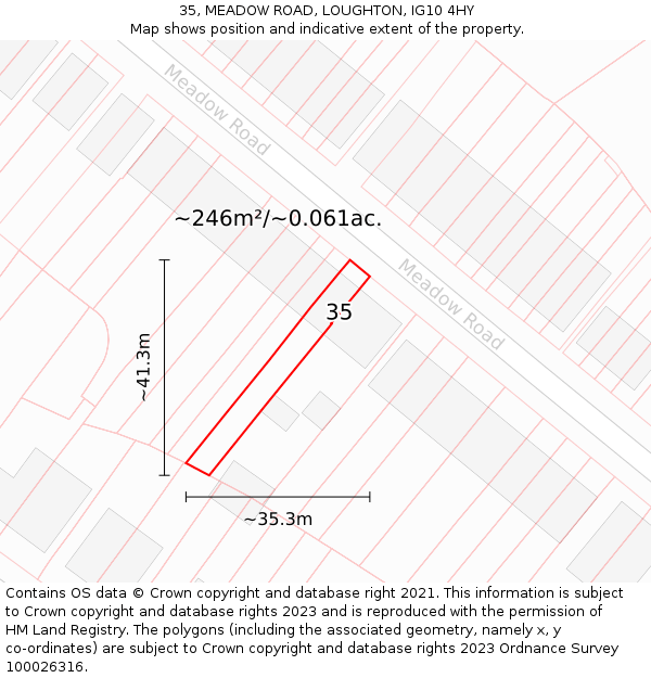 35, MEADOW ROAD, LOUGHTON, IG10 4HY: Plot and title map