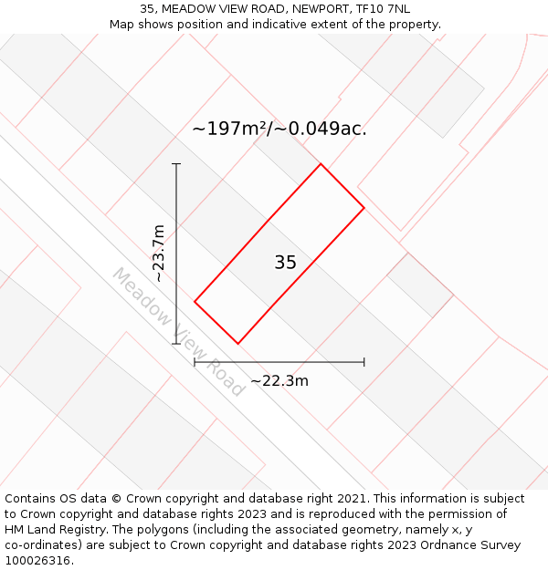 35, MEADOW VIEW ROAD, NEWPORT, TF10 7NL: Plot and title map