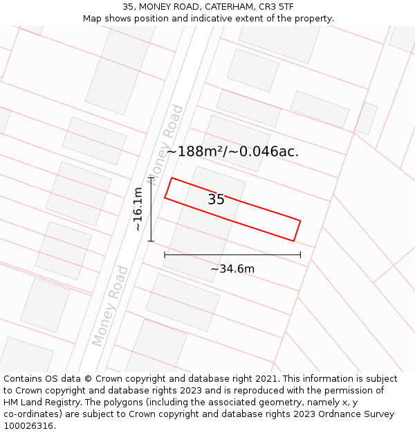 35, MONEY ROAD, CATERHAM, CR3 5TF: Plot and title map