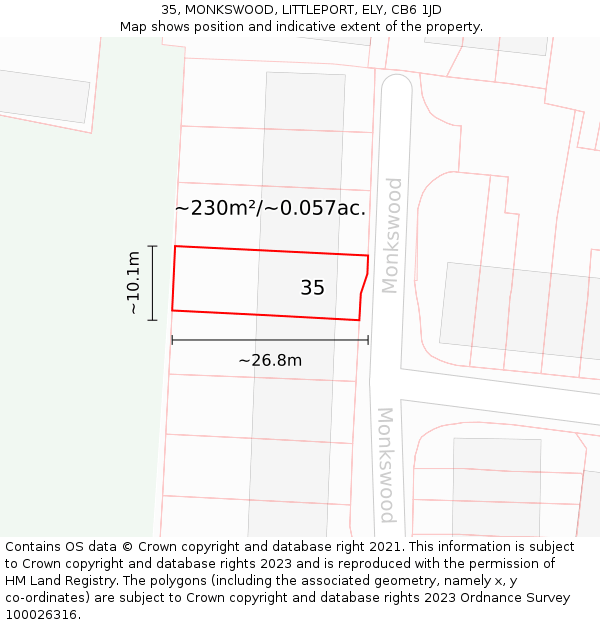 35, MONKSWOOD, LITTLEPORT, ELY, CB6 1JD: Plot and title map