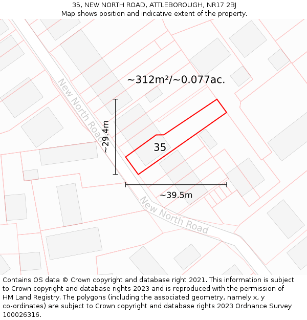 35, NEW NORTH ROAD, ATTLEBOROUGH, NR17 2BJ: Plot and title map