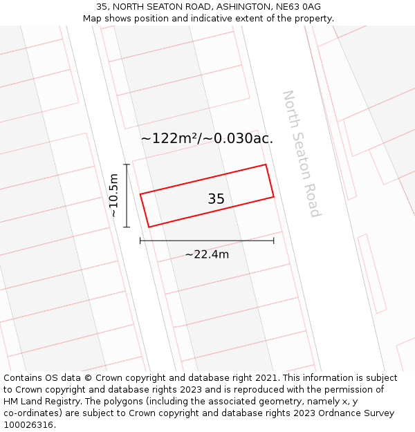 35, NORTH SEATON ROAD, ASHINGTON, NE63 0AG: Plot and title map