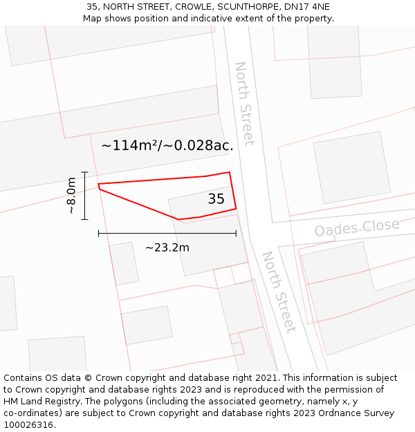 35, NORTH STREET, CROWLE, SCUNTHORPE, DN17 4NE: Plot and title map