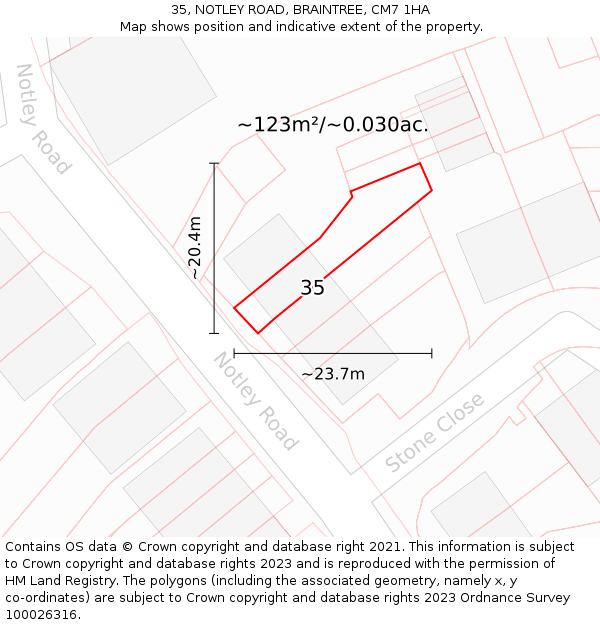 35, NOTLEY ROAD, BRAINTREE, CM7 1HA: Plot and title map