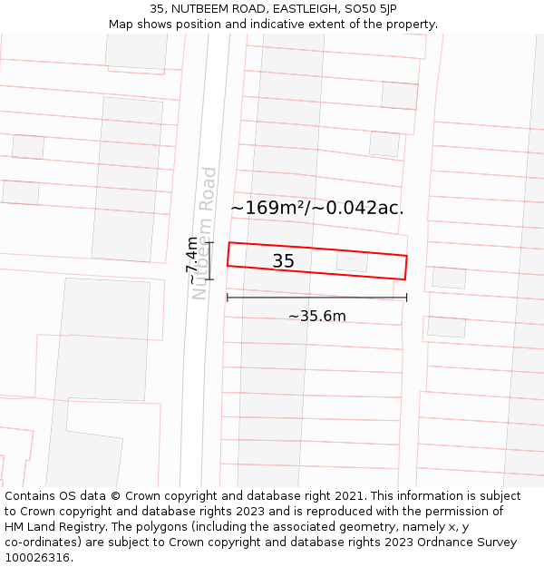 35, NUTBEEM ROAD, EASTLEIGH, SO50 5JP: Plot and title map