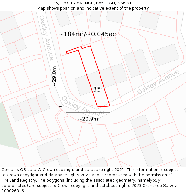 35, OAKLEY AVENUE, RAYLEIGH, SS6 9TE: Plot and title map