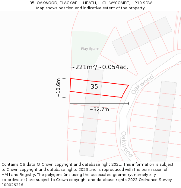 35, OAKWOOD, FLACKWELL HEATH, HIGH WYCOMBE, HP10 9DW: Plot and title map