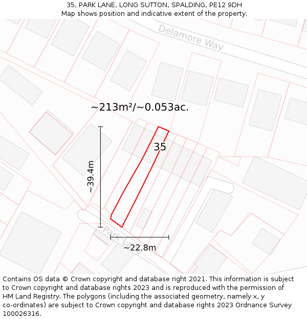 35, PARK LANE, LONG SUTTON, SPALDING, PE12 9DH: Plot and title map