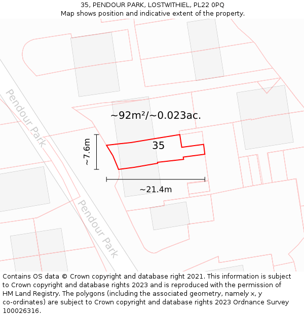 35, PENDOUR PARK, LOSTWITHIEL, PL22 0PQ: Plot and title map