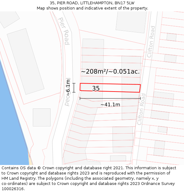 35, PIER ROAD, LITTLEHAMPTON, BN17 5LW: Plot and title map
