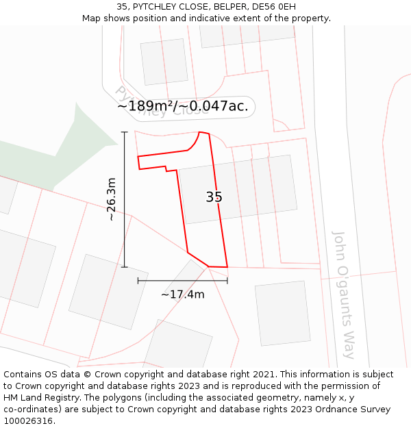 35, PYTCHLEY CLOSE, BELPER, DE56 0EH: Plot and title map