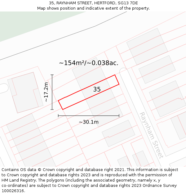 35, RAYNHAM STREET, HERTFORD, SG13 7DE: Plot and title map