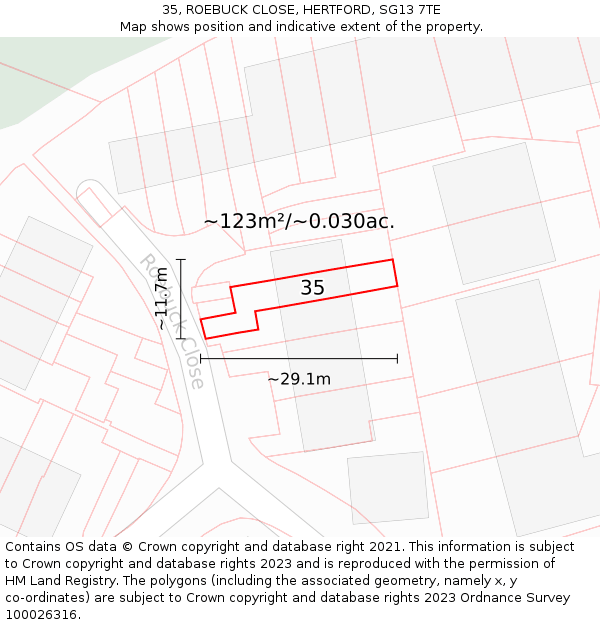 35, ROEBUCK CLOSE, HERTFORD, SG13 7TE: Plot and title map