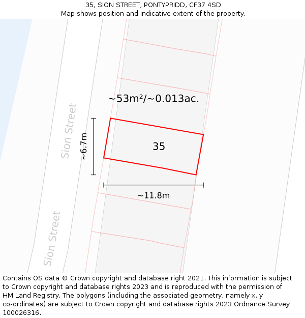 35, SION STREET, PONTYPRIDD, CF37 4SD: Plot and title map