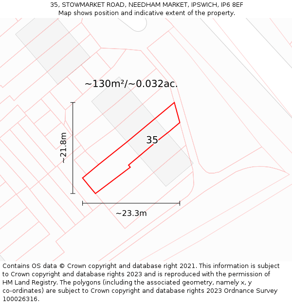 35, STOWMARKET ROAD, NEEDHAM MARKET, IPSWICH, IP6 8EF: Plot and title map
