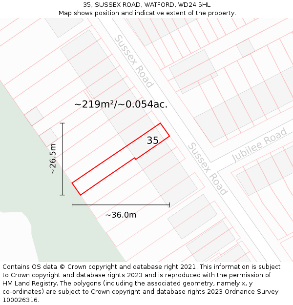 35, SUSSEX ROAD, WATFORD, WD24 5HL: Plot and title map