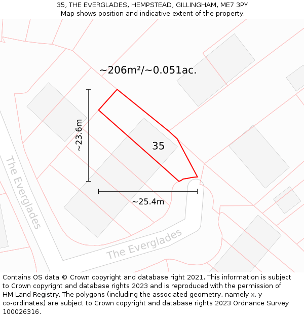 35, THE EVERGLADES, HEMPSTEAD, GILLINGHAM, ME7 3PY: Plot and title map