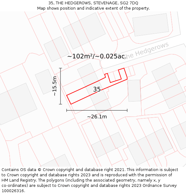35, THE HEDGEROWS, STEVENAGE, SG2 7DQ: Plot and title map
