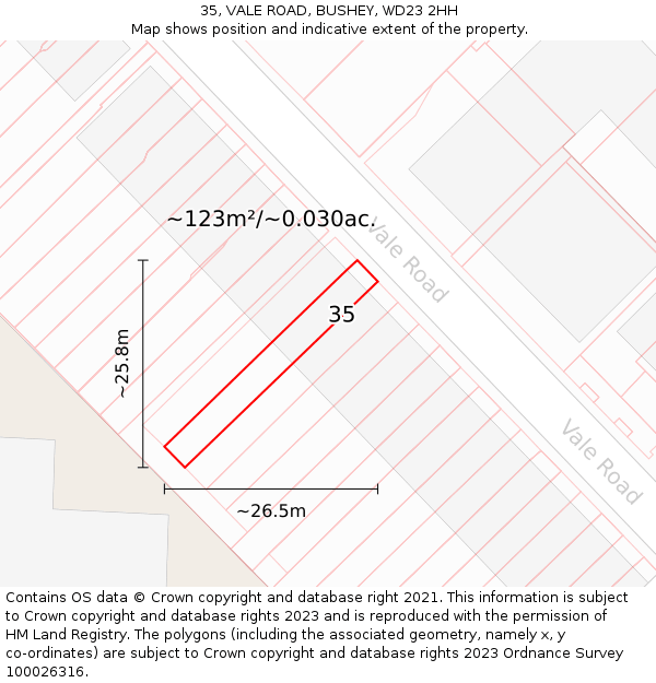 35, VALE ROAD, BUSHEY, WD23 2HH: Plot and title map