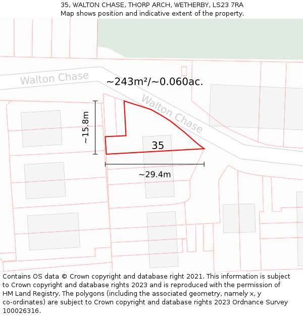 35, WALTON CHASE, THORP ARCH, WETHERBY, LS23 7RA: Plot and title map