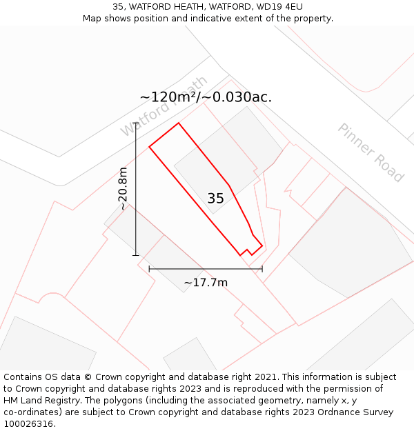 35, WATFORD HEATH, WATFORD, WD19 4EU: Plot and title map
