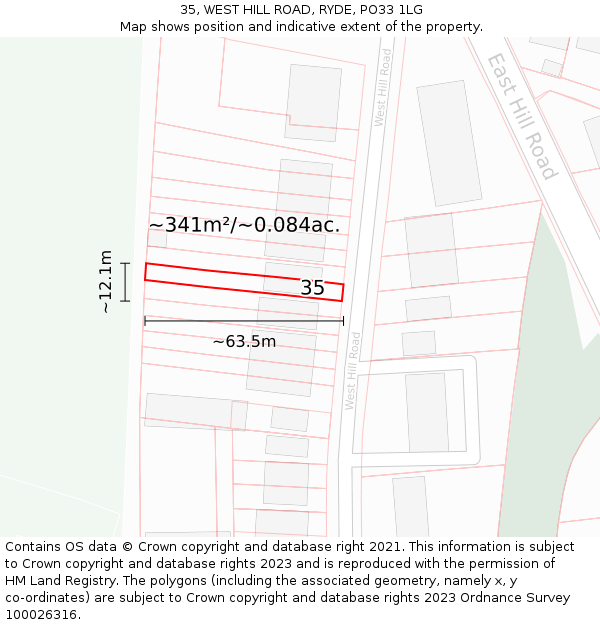 35, WEST HILL ROAD, RYDE, PO33 1LG: Plot and title map